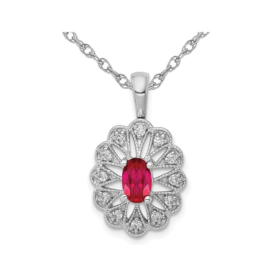 7/10 Carat (ctw) Ruby Pendant Necklace in 14K White Gold with Diamonds and Chain Image 1