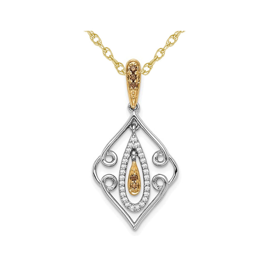 1/7 Carat (ctw) Champagne Diamond Drop Pendant Necklace in 14K White Gold with Chain Image 1