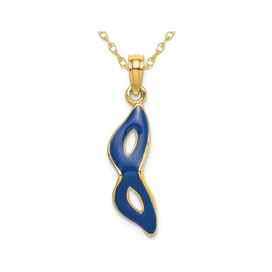 14K Yellow Gold Blue Enamel Mask Charm Pendant Necklace with Chain Image 1