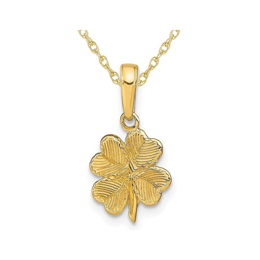 14K Yellow Gold Textured Four-Leaf Clover Charm Pendant Necklace with Chain Image 1