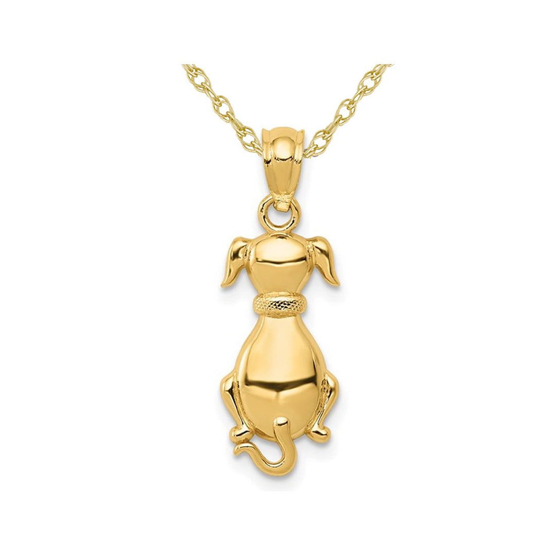 14K Yellow Gold Polished Sitting Dog Charm Pendant Necklace with Chain Image 1