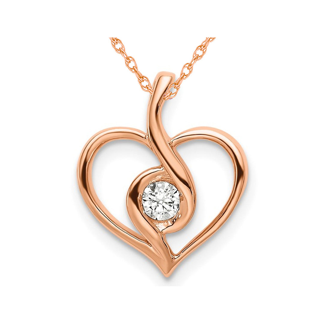 1/10 Carat (ctw SI1-SI2H-I) Lab-Grown Diamond Heart Pendant Necklace in 14K Rose Pink Gold with Chain Image 1