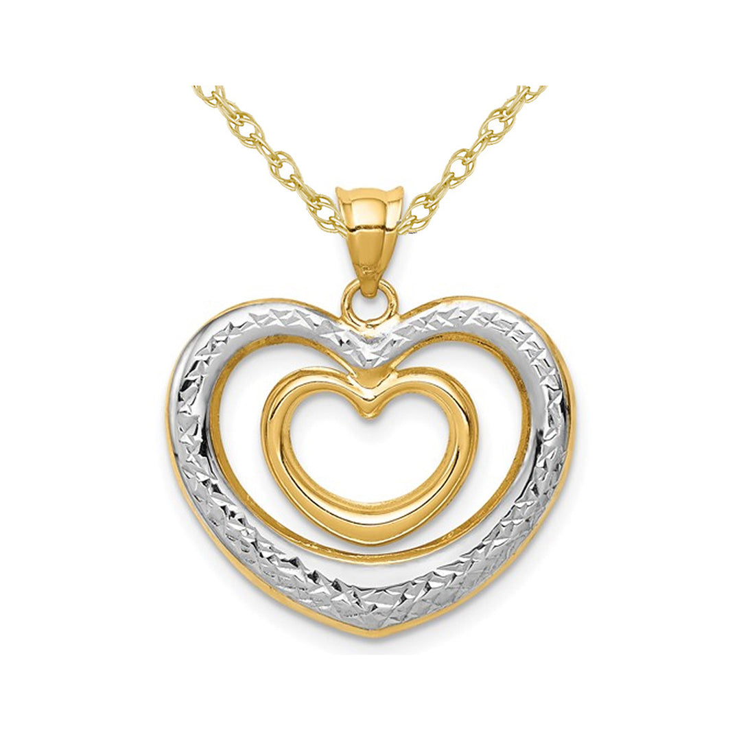 14K Yellow Gold Double Heart Pendant Necklace with Chain Image 1