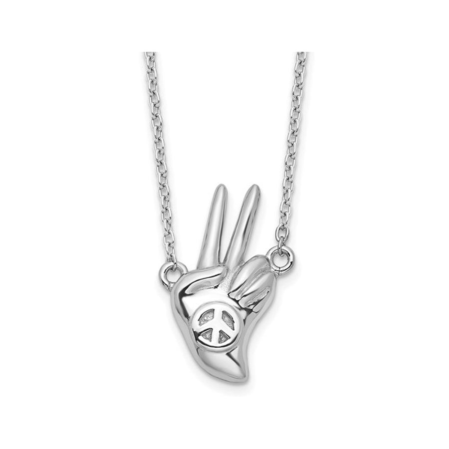 Peace Sign Hand Pendant Necklace in Sterling Silver with Chain Image 1