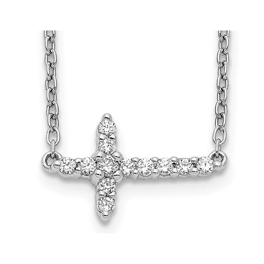 1/7 Carat (ctw) Lab-Grown Diamond Sideways Cross Pendant Necklace in 14K White Gold with Chain Image 1