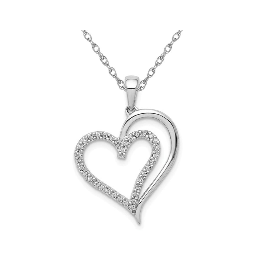 1/10 Carat (ctw) Diamond Heart Pendant Necklace in 14K White Gold with Chain Image 1