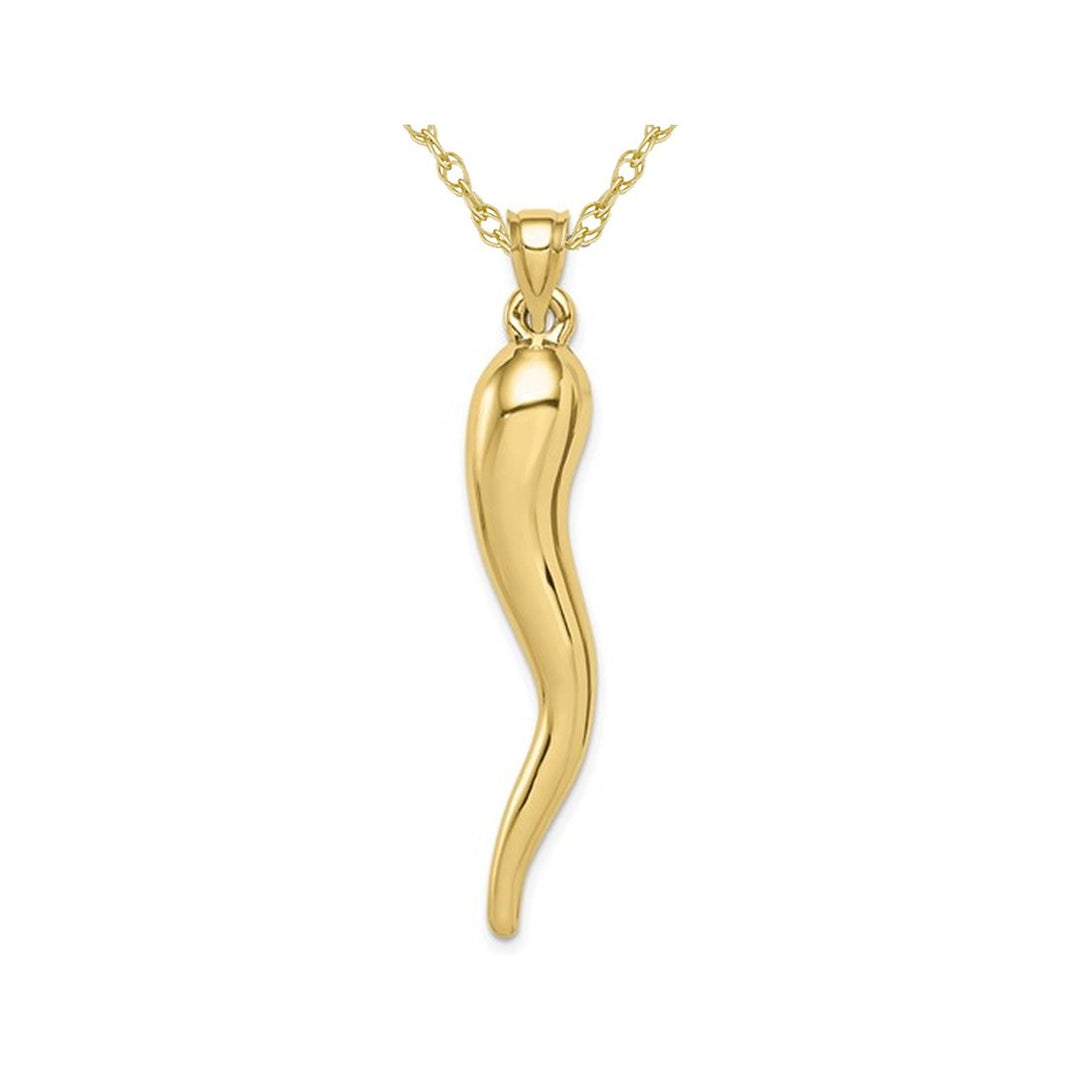 10K Yellow Gold Large Hollow Italian Horn Pendant Necklace with Chain Image 1