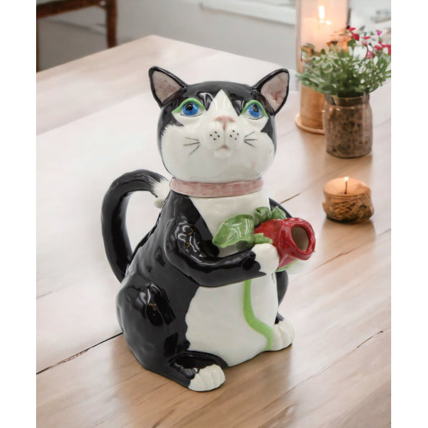 Ceramic Black Cat Teapot 11oz Gift for Cat Lovers Tea Image 1