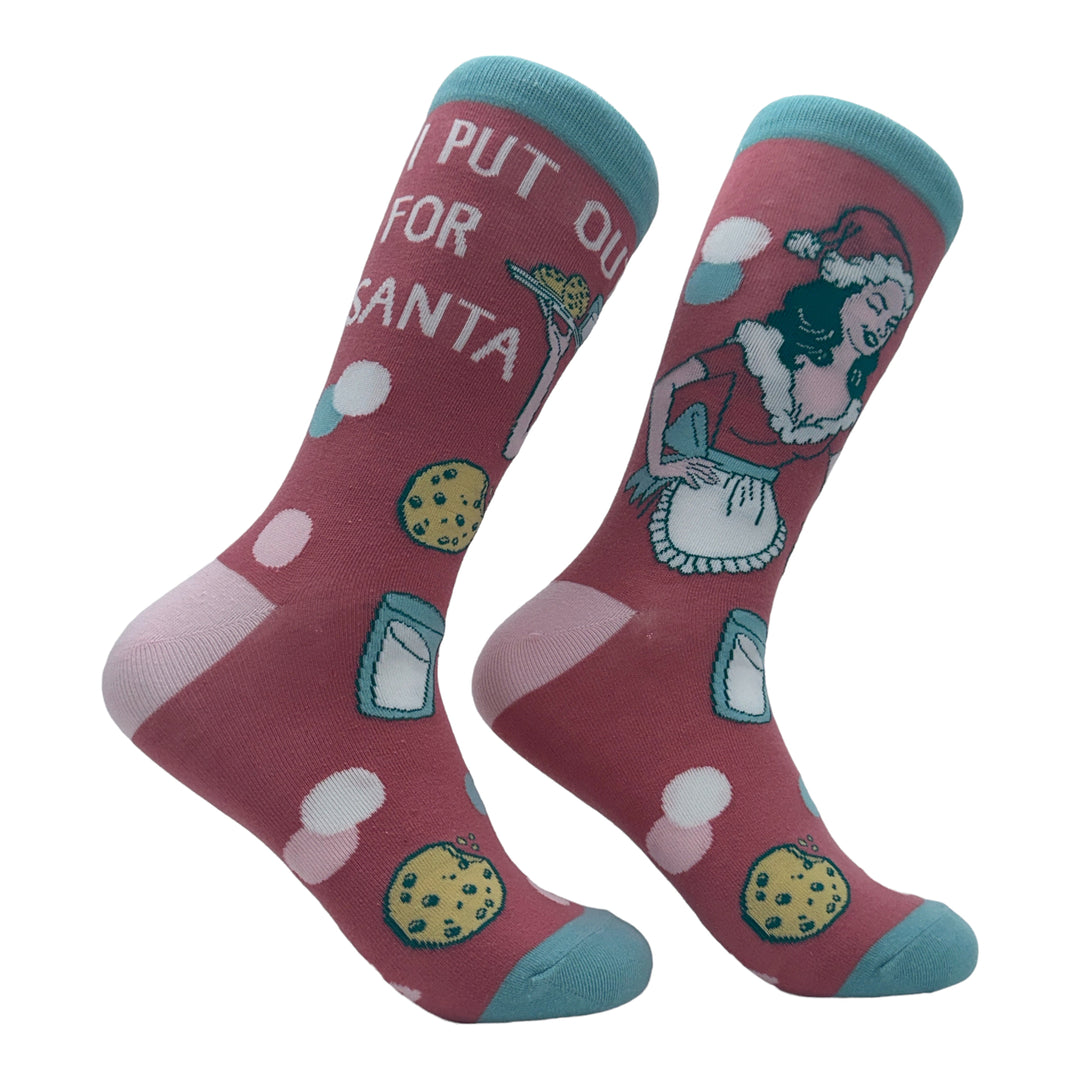 Womens I Put Out For Santa Socks Funny Xmas Sexual Innuendo Milk And Cookies Joke Footwear Image 1