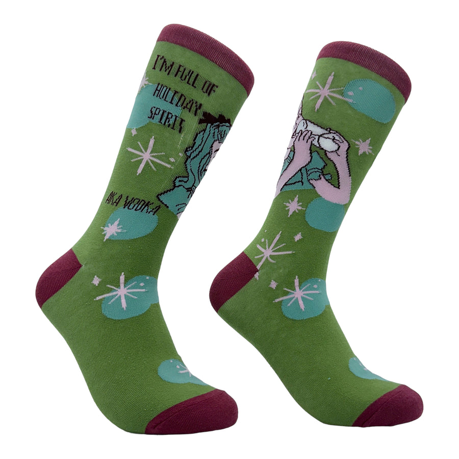 Womens Im Full Of Holiday Spirit AKA Vodka Socks Funny Xmas Drinking Joke Footwear Image 1