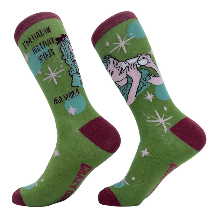 Womens Im Full Of Holiday Spirit AKA Vodka Socks Funny Xmas Drinking Joke Footwear Image 2