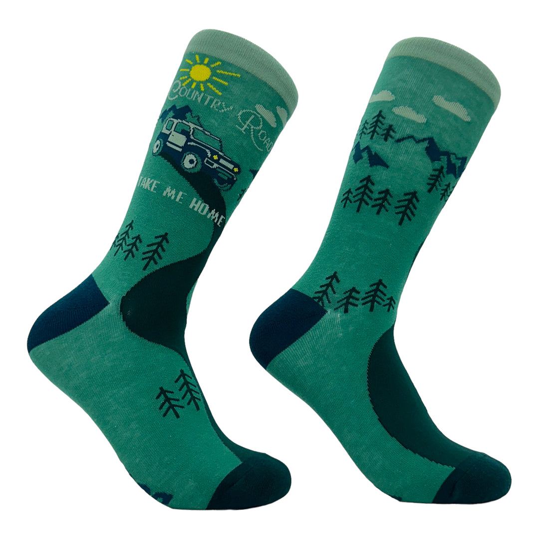 Womens Country Roads Take Me Home Socks Funny Nature Lovers Offroad Exploring Adventure Footwear Image 1