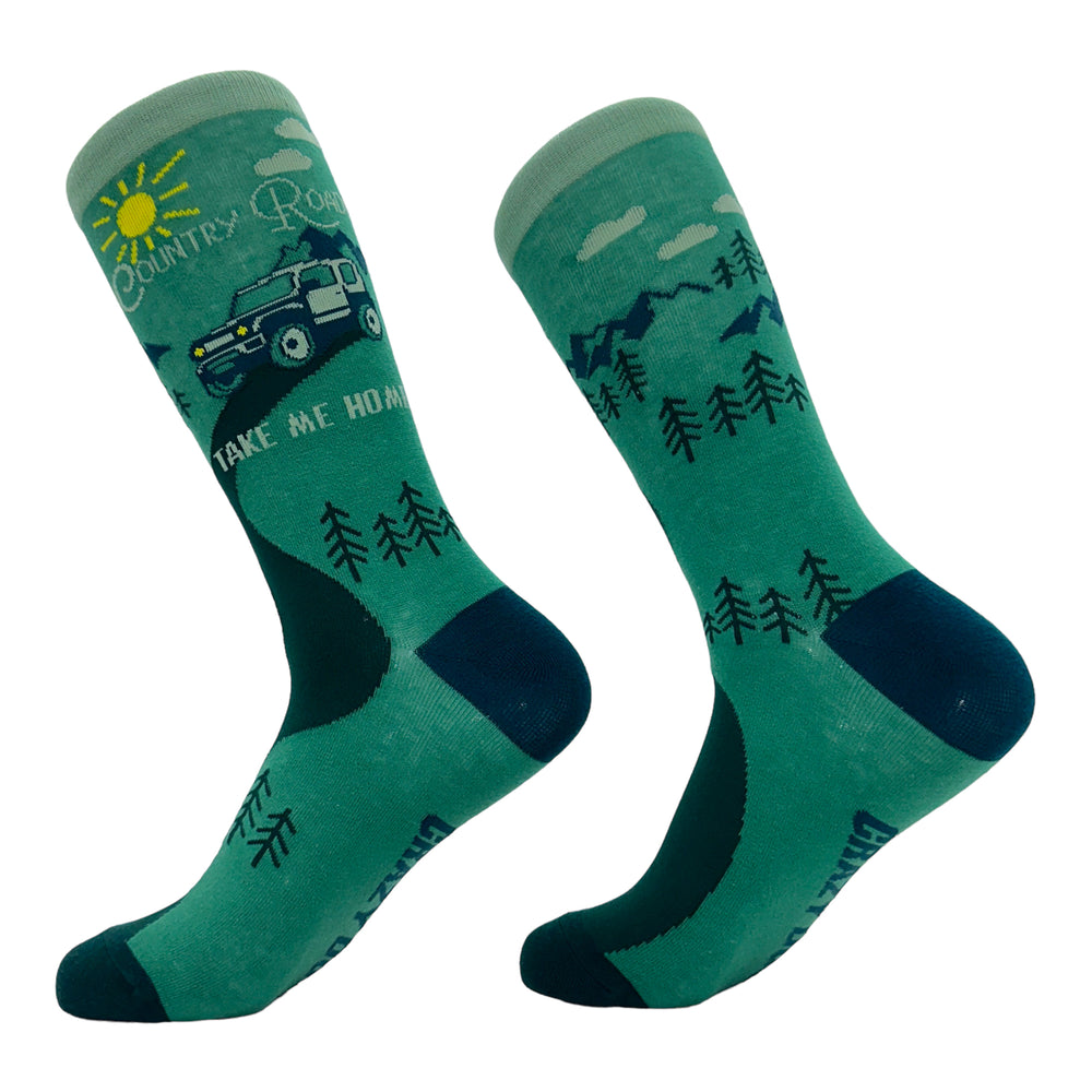 Womens Country Roads Take Me Home Socks Funny Nature Lovers Offroad Exploring Adventure Footwear Image 2