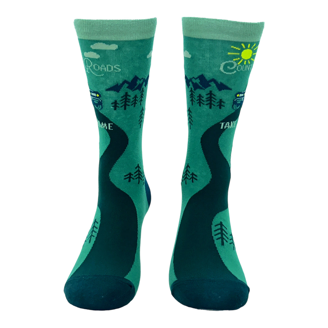 Womens Country Roads Take Me Home Socks Funny Nature Lovers Offroad Exploring Adventure Footwear Image 4