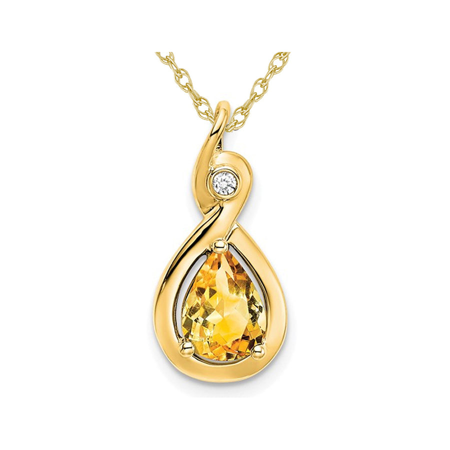 1.40 Carat (ctw) Citrine Drop Pendant Necklace in 14K Yellow Gold with Chain Image 1