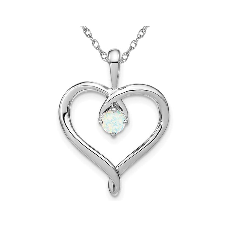 1/4 Carat (ctw) Lab-Created White Opal Heart Pendant Necklace in 14K White Gold Sterling with Chain Image 1
