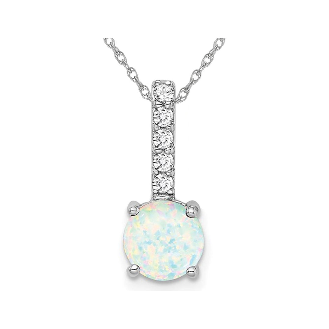 1.25 Carat (ctw) Lab-Created Opal Pendant Necklace in 14K White Gold Sterling with Chain with Diamonds Image 1