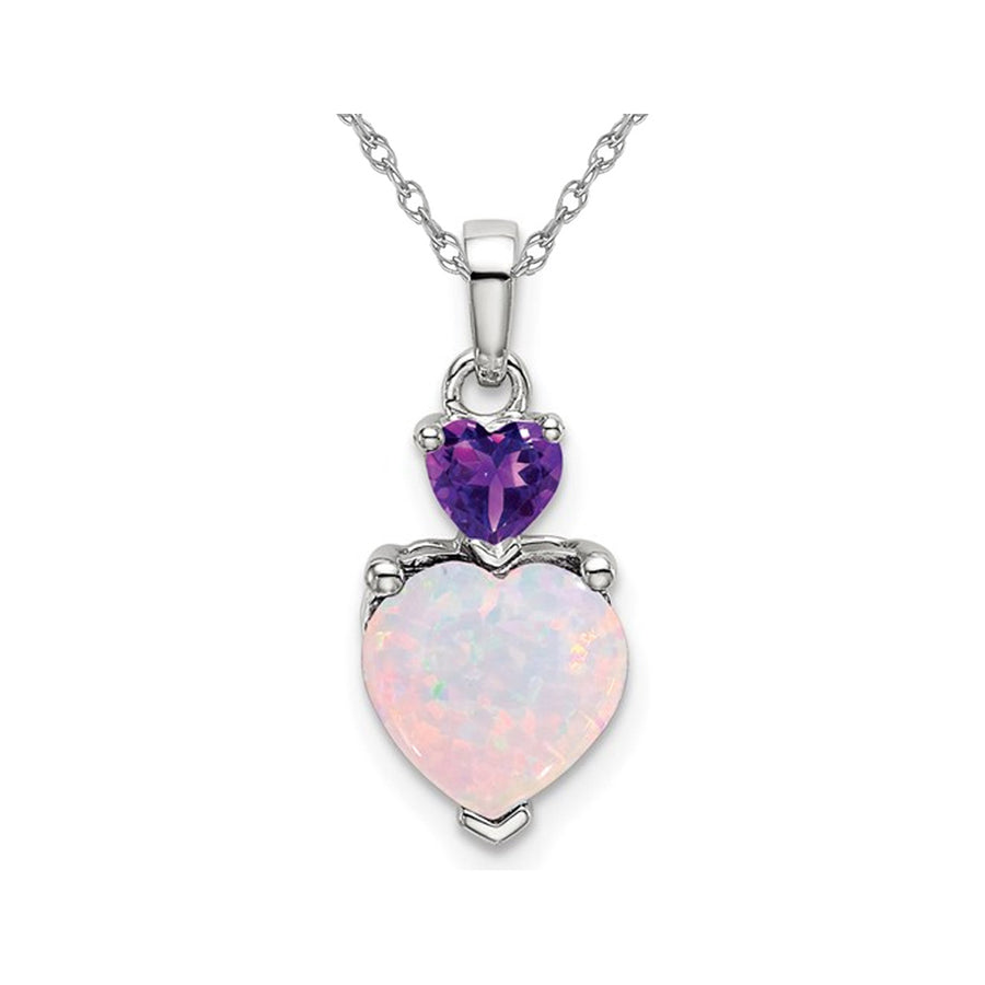 1.65 Carat (ctw) Lab-Created Opal and Amethyst Heart Pendant Necklace in 14K White Gold with Chain Image 1