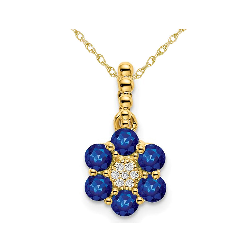 3/5 Carat (ctw) Natural Blue Sapphire Flower Pendant Necklace in 14K Yellow Gold and Chain Image 1