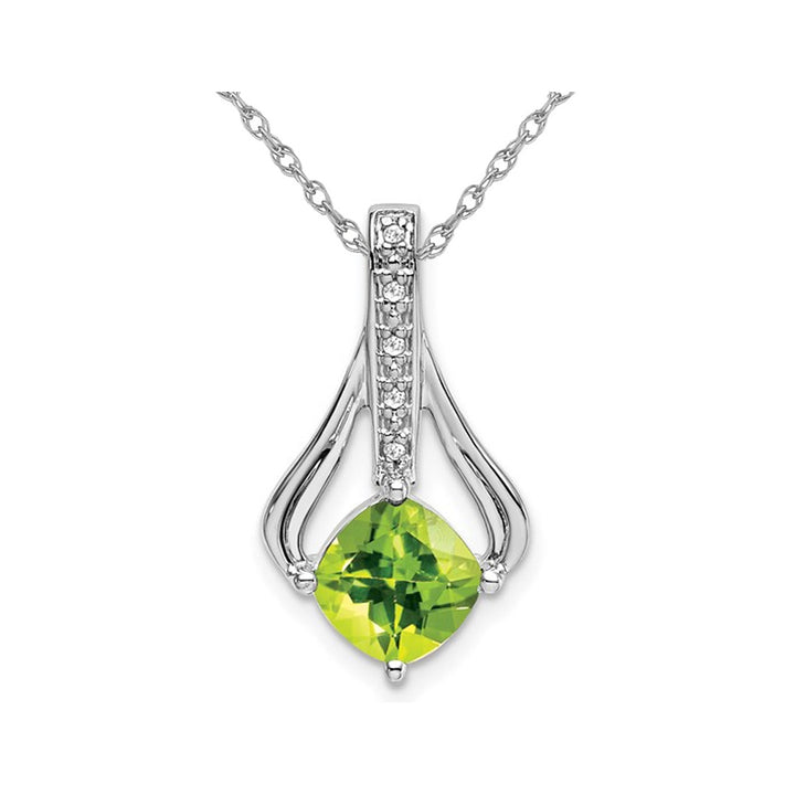 1.30 Carat (ctw) Cushion-Cut Peridot Pendant Necklace in 14K White Gold with Chain Image 1