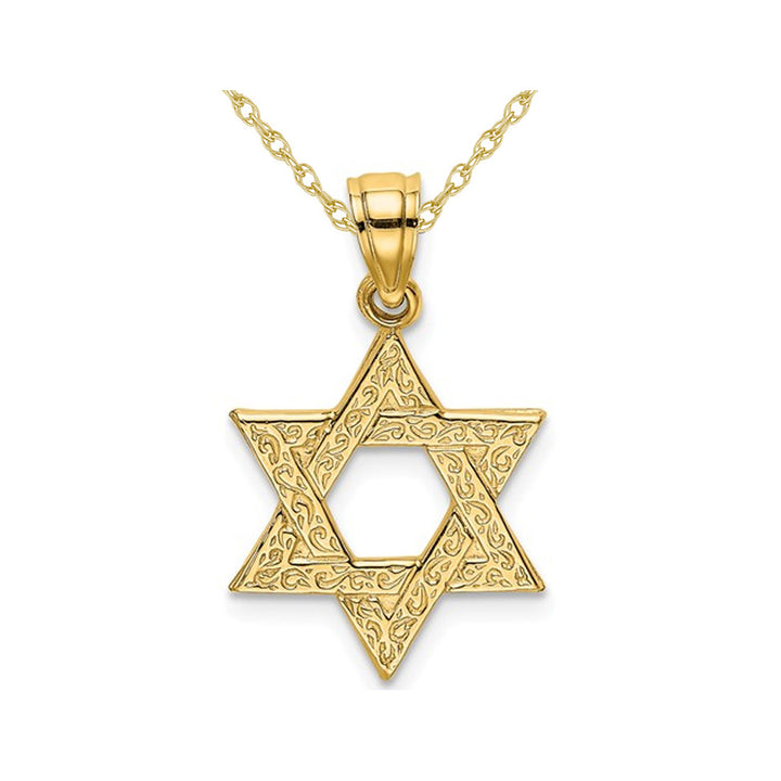 14K Yellow Gold Small Star of David Pendant Necklace with Chain Image 1