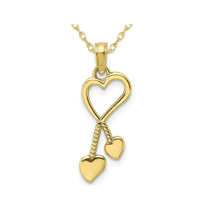 10K Yellow Gold Heart Tassle Charm Pendant Necklace with Chain Image 1