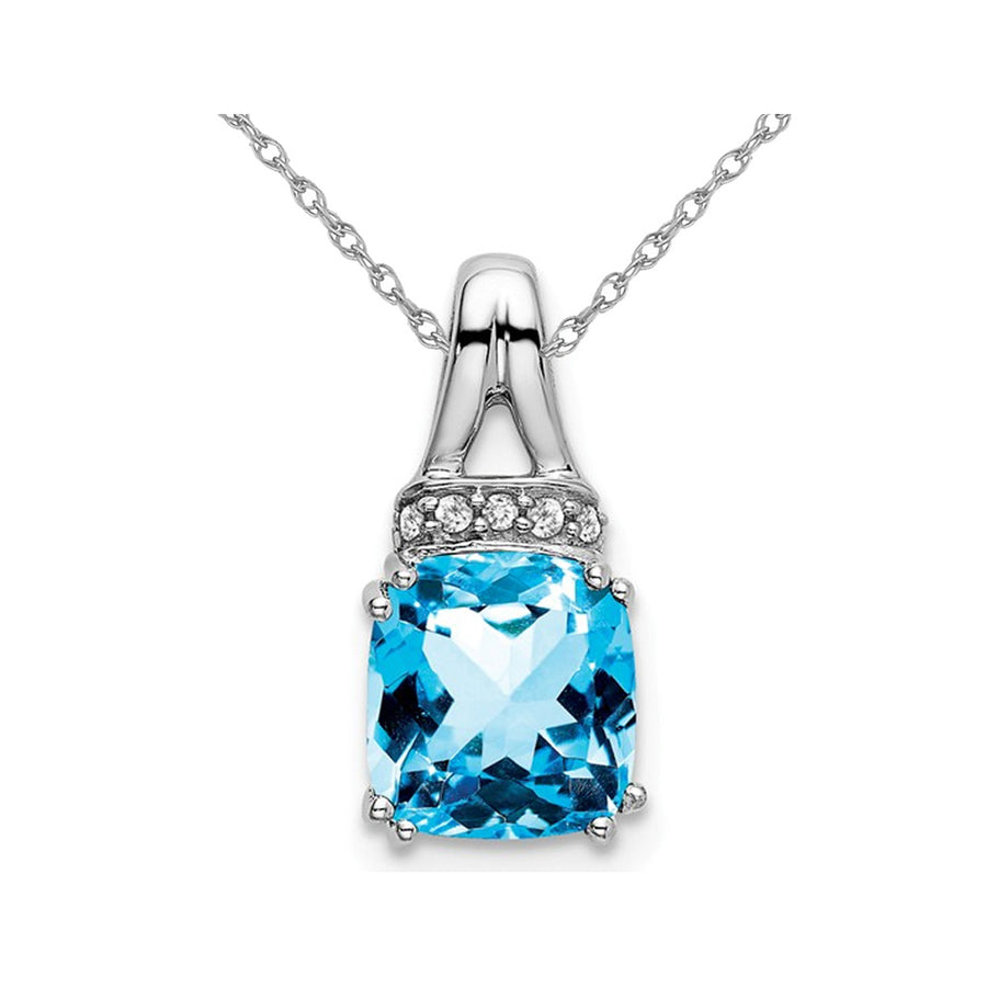 1.25 Carat (ctw) Blue Topaz Pendant Necklace in 14K White Gold with Chain and Accent Diamonds Image 1