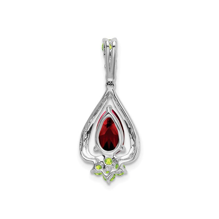 1.00 Carat (ctw) Garnet and Peridot Drop Pendant Necklace in 14K White Gold with Chain Image 3