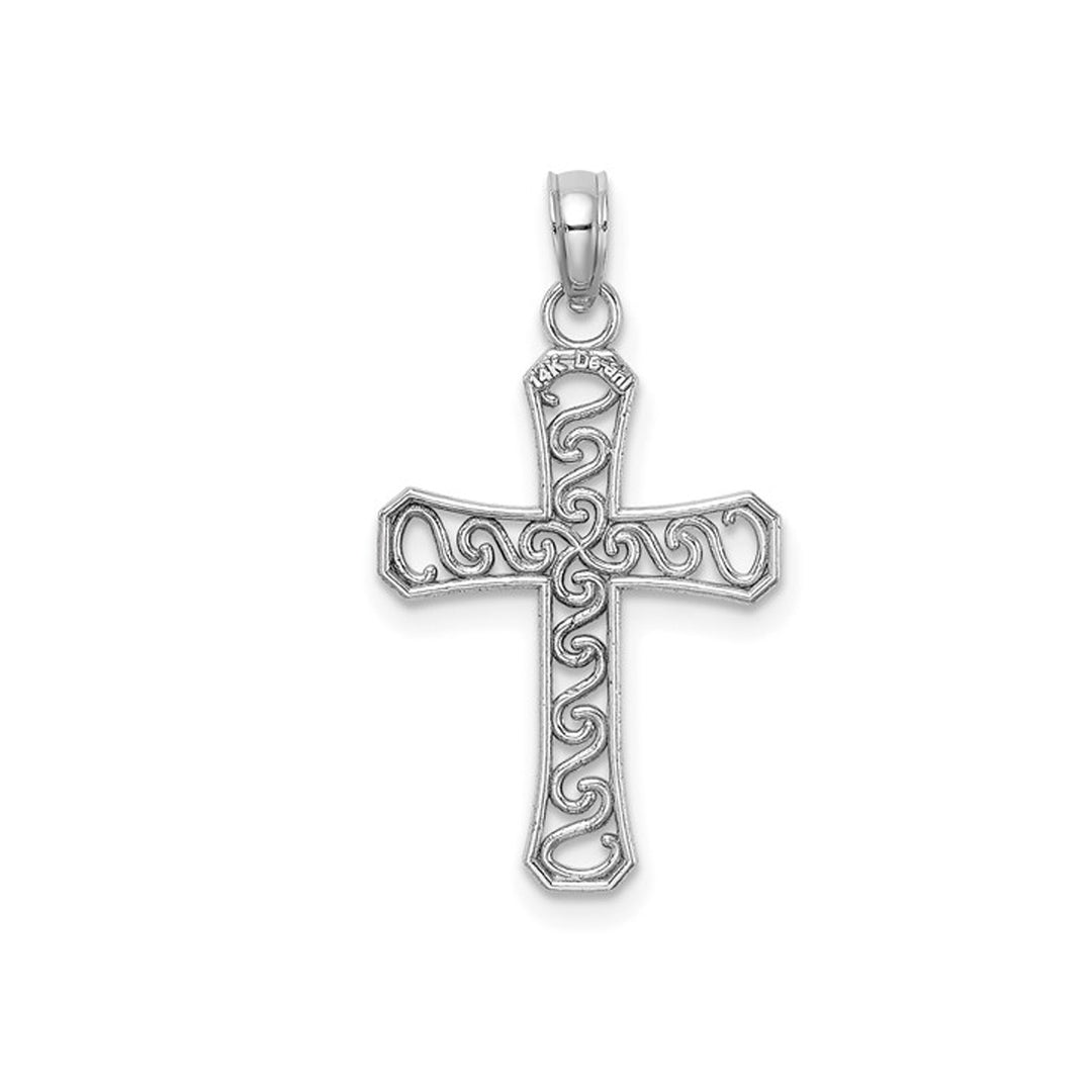 14K White Gold Fancy Cross Pendant Necklace with Chain Image 3