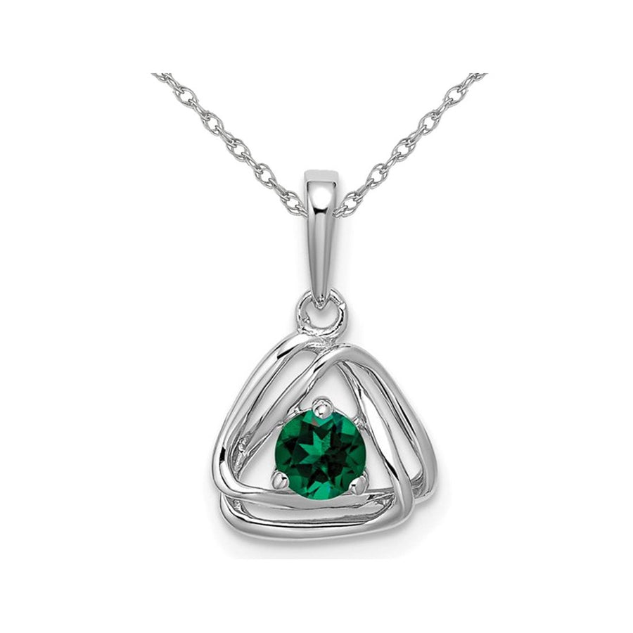 1/4 Carat (ctw) Lab Created Emerald Pendant Necklace in 14K White Gold with Chain Image 1
