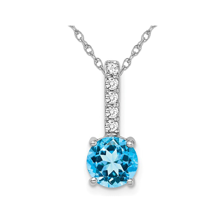 1.25 Carat (ctw) Blue Topaz and Diamond Pendant Necklace in 14K White Gold With Chain Image 1