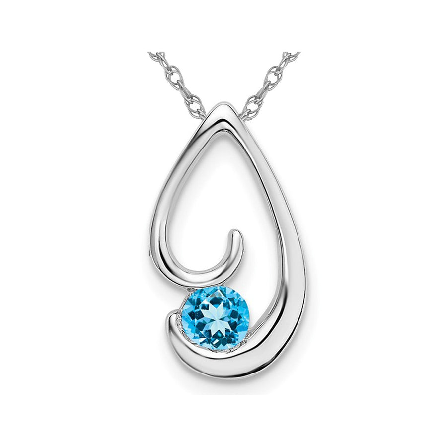 1/4 Carat (ctw) Blue Topaz Drop Pendant Necklace in 14K White Gold with Chain Image 1