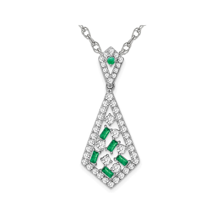 1/4 Carat (ctw) Emerald Drop Pendant Necklace in 14K White Gold with Diamonds and Chain Image 1