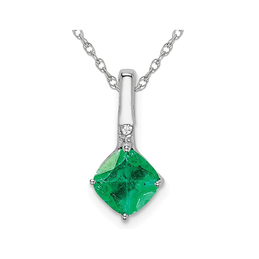1.25 Carat (ctw) Cushion-Cut Emerald Pendant Necklace in 14K White Gold with Chain Image 1