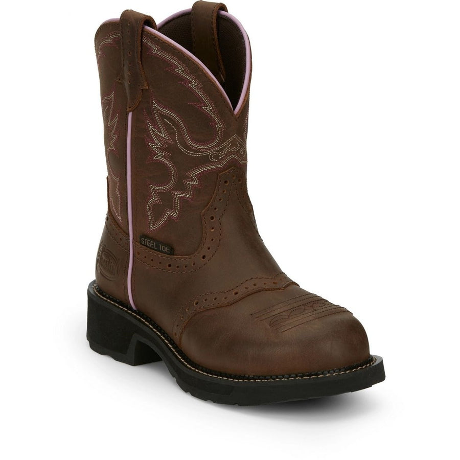 JUSTIN WORK Womens 8" Wanette Steel Toe Waterproof Work Boot Aged Bark - GY9980 AGED BARK Image 1