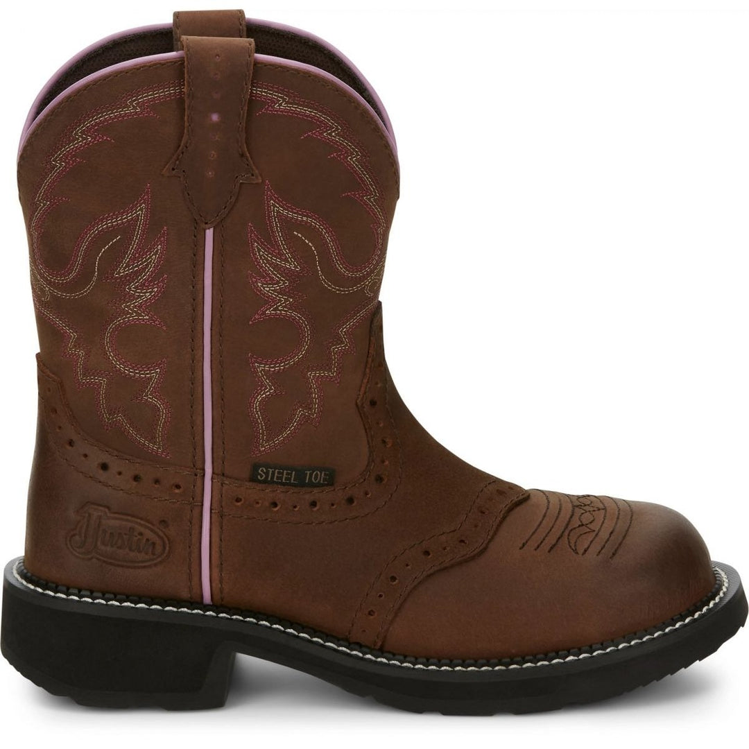 JUSTIN WORK Womens 8" Wanette Steel Toe Waterproof Work Boot Aged Bark GY9980 Image 3