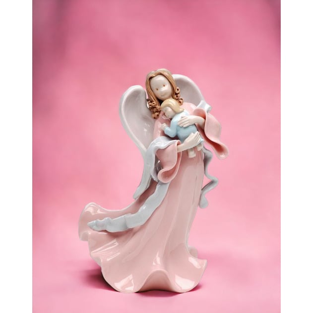 Ceramic Angel Holding Baby Figurine 8 inch Baptism Image 1