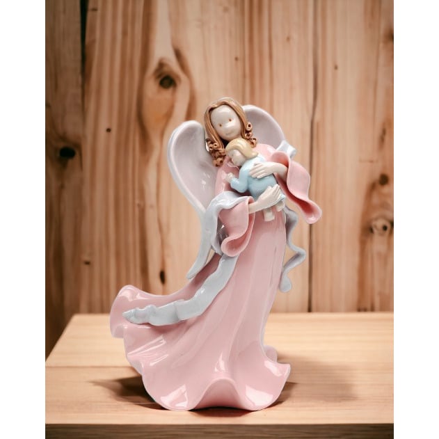 Ceramic Angel Holding Baby Figurine 8 inch Baptism Image 2