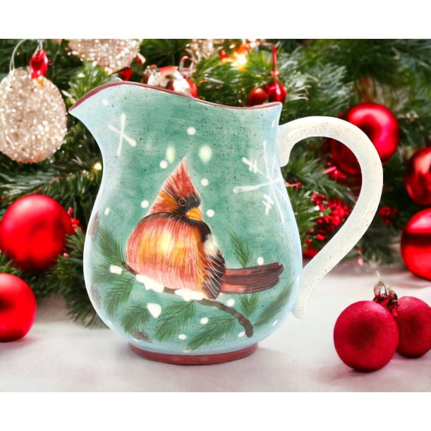 Ceramic Cardinal Bird Christmas Pitcher 7 inches 50 oz Image 1