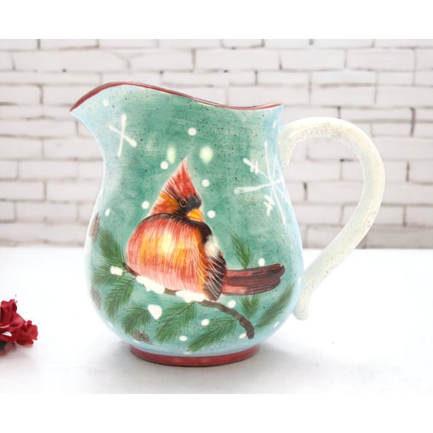 Ceramic Cardinal Bird Christmas Pitcher 7 inches 50 oz Image 2