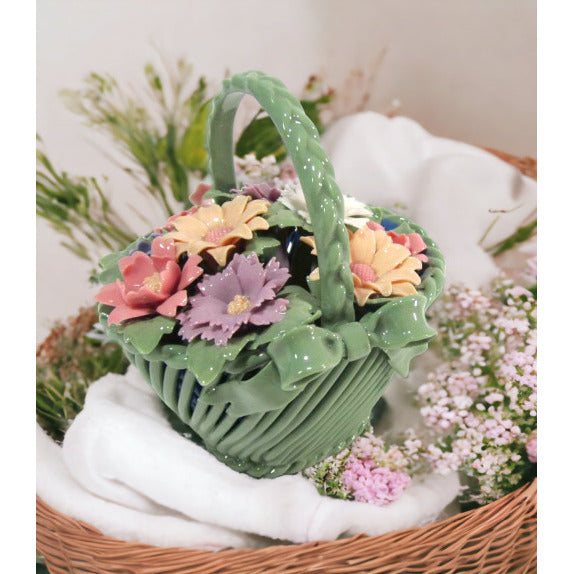 Ceramic Weaved Flower Basket FigurineHome DcorVanity Dcor Image 1