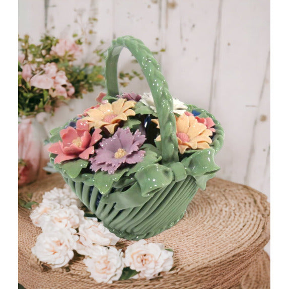 Ceramic Weaved Flower Basket FigurineHome DcorVanity Dcor Image 2