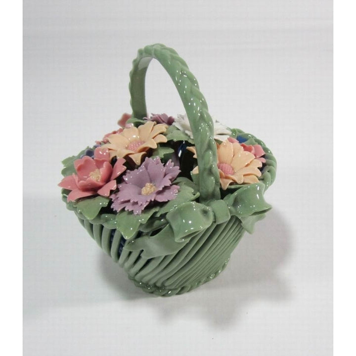 Ceramic Weaved Flower Basket Figurine 4.5 Inch  Mom Image 3