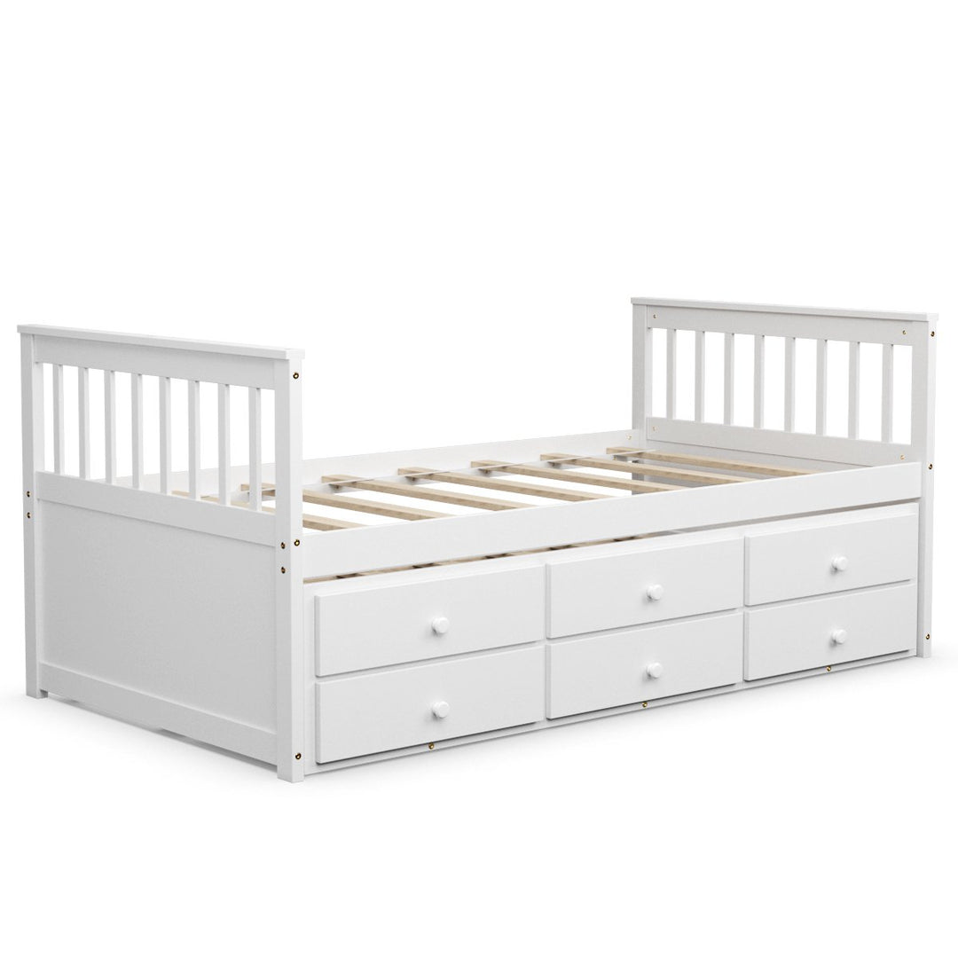 Twin Captains Bed Bunk Bed Alternative w/ Trundle and Drawers for Kids WalnutEspressoWhite Image 4