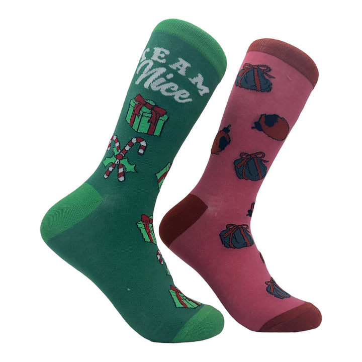 Womens Team Naughty Team Nice Socks Funny Xmas Party Santas List Joke Footwear Image 1