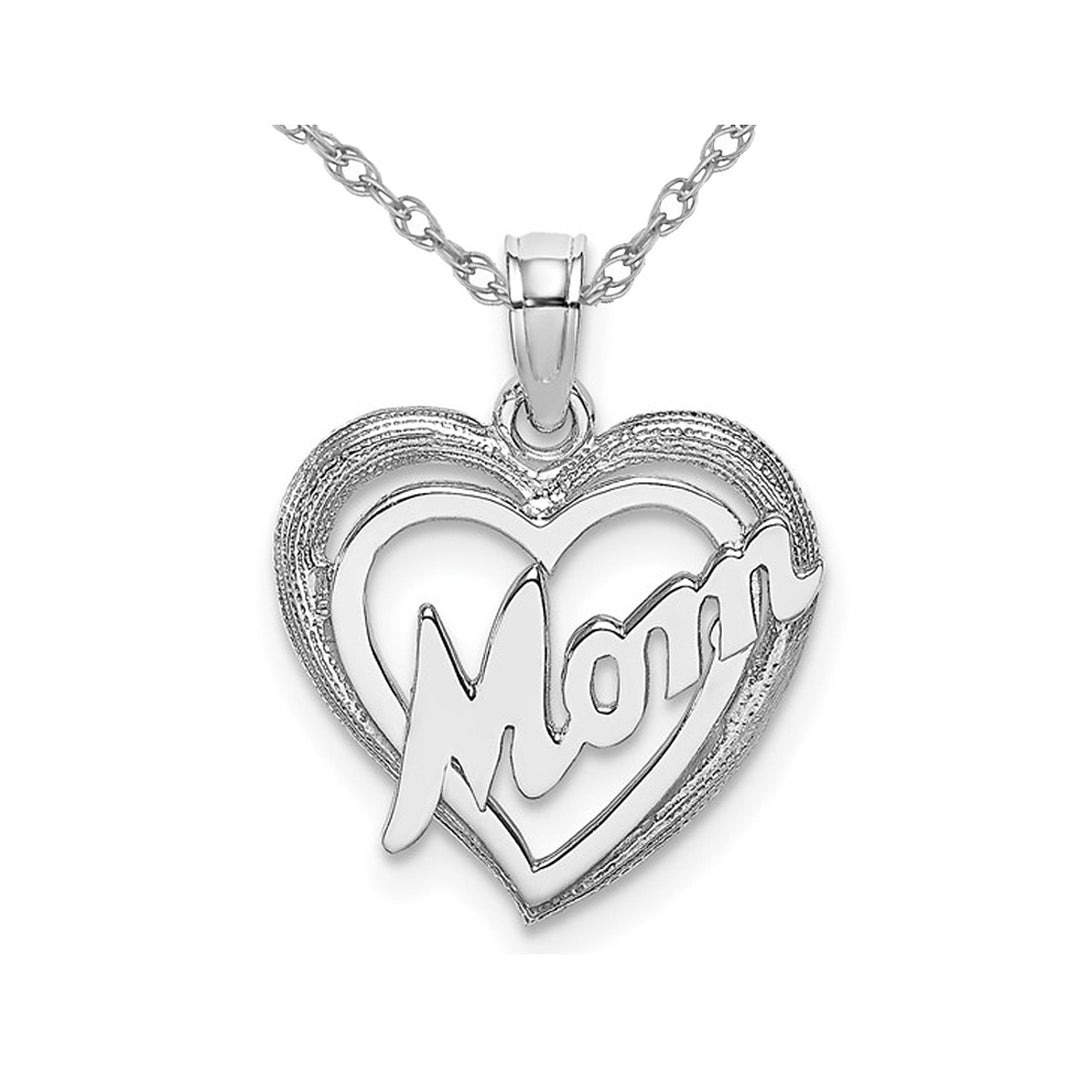 MOM Heart Pendant Necklace in 14K White Gold with Chain Image 1