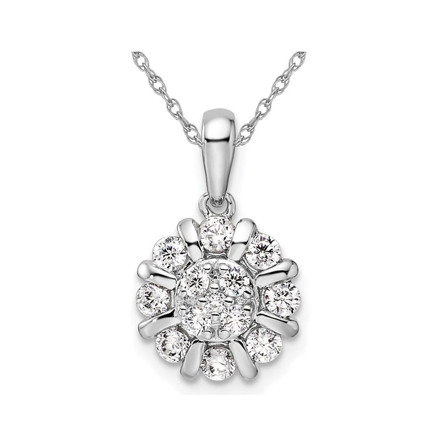 1/2 Carat (ctw) Lab-Grown Diamond Halo Necklace Pendant in 14K White Gold with Chain Image 1