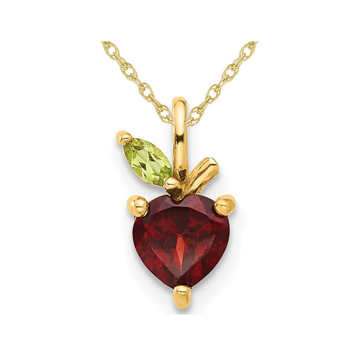 1.00 Carat (ctw) Garnet and Peridot Apple Charm Pendant Necklace in 14K Yellow Gold with Chain Image 1