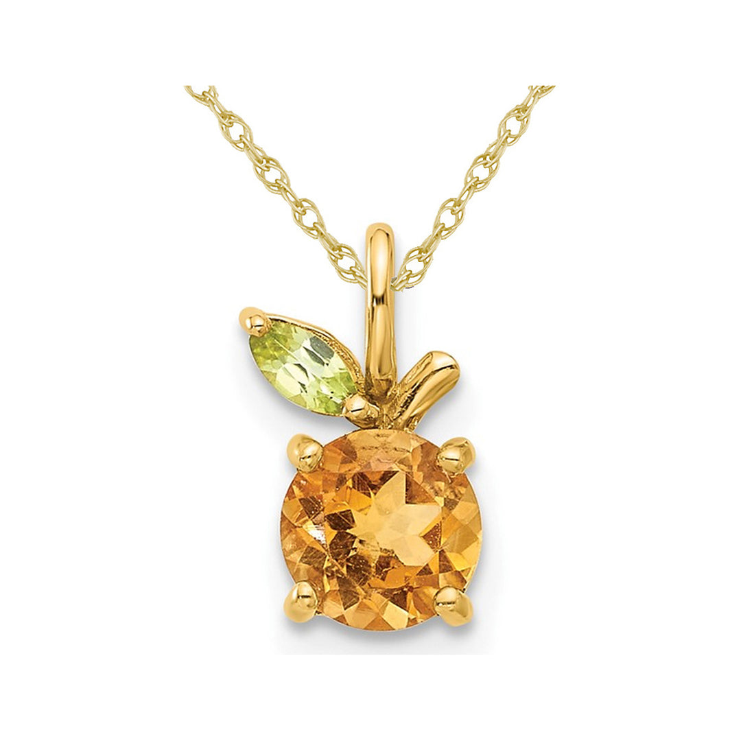 4/5 Carat (ctw) Citrine and Peridot Orange Pendant Necklace in 14K Yellow Gold with Chain Image 1