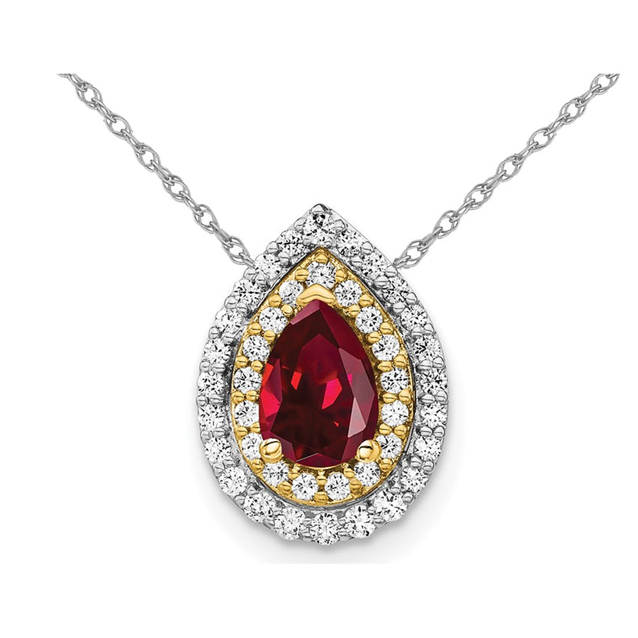 1.00 Carat (ctw) Lab-Created Ruby Drop Pendant Necklace in 14K White Gold with Lab-Grown Diamonds Image 1